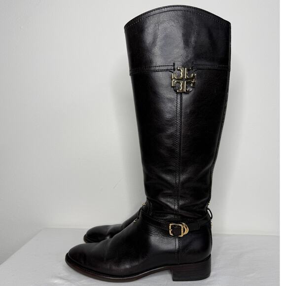 Tory Burch Eloise Riding Boots Dark Brown Leather Women’s 8M - Picture 6 of 11